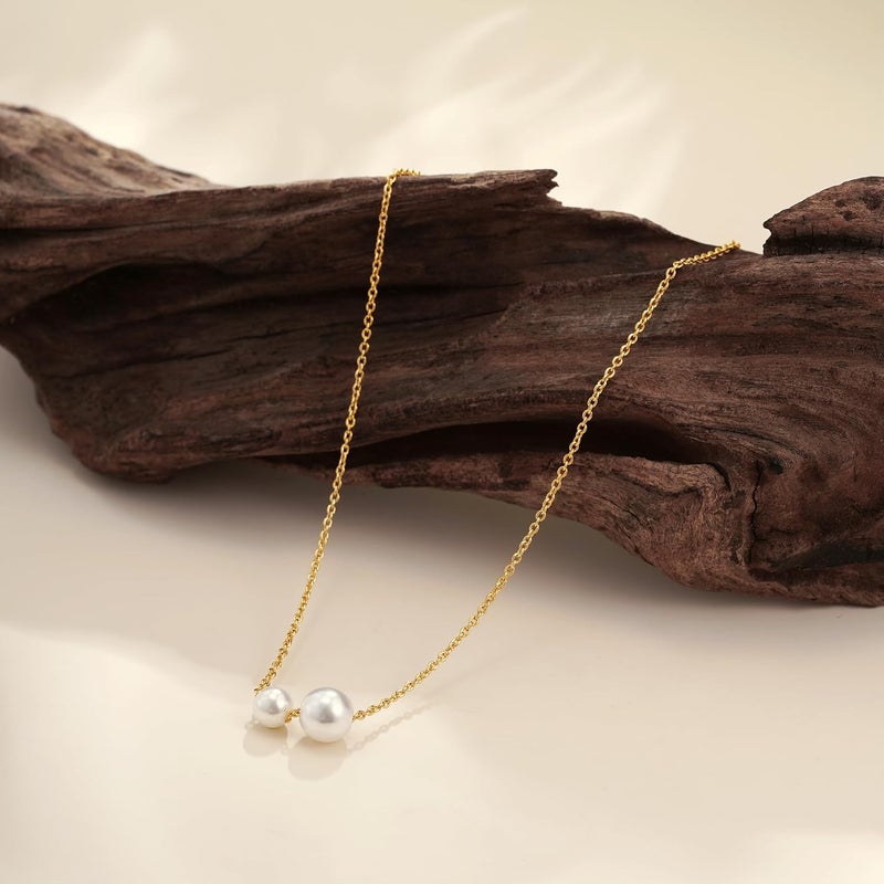 Treasure Bender Pearl Necklaces for Women Trendy, 14k Gold Plated Dainty Necklace Simple Pearl Drop Single Charm Pendant Necklace Birthday Wedding Gifts Gold Jewelry for Women - Image 5